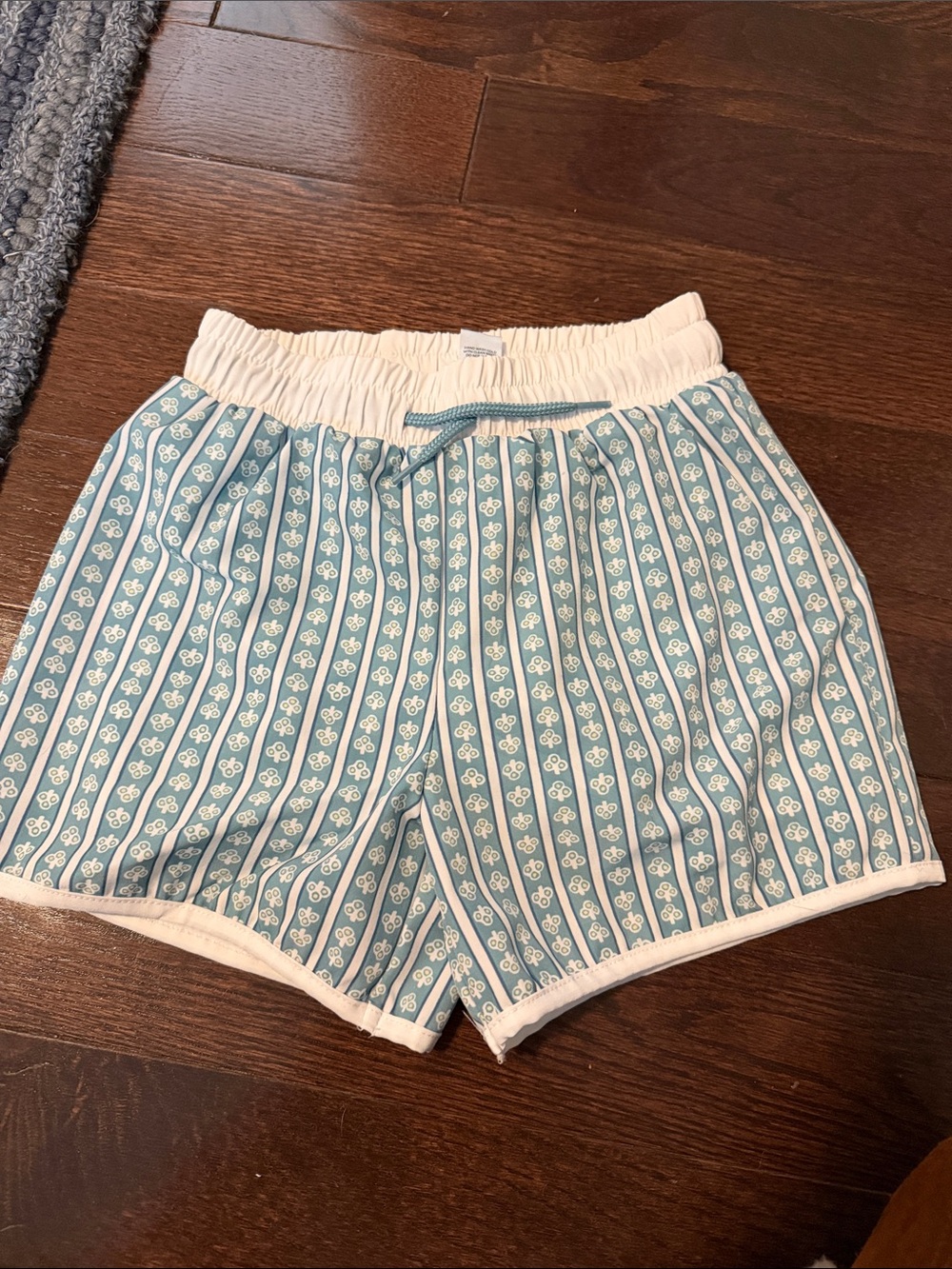 Edgehill Collection Blue and White Striped Kids Swim Trunks